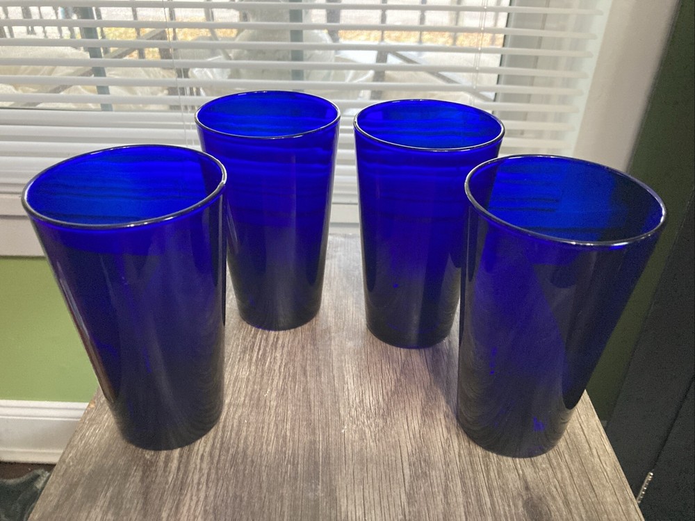 Vintage Cobalt Blue 16oz Tapered Glass Set Of 4
