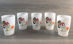 BARTLETT COLLINS Proud Rooster Glass Cup 2 3/4 Inch Frosted Tumbler Lot of 5