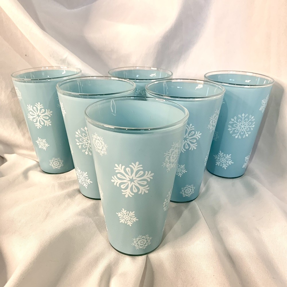 Cerve Italy 6 Winter Blue Snowflake Tumblers 4 3/4”h