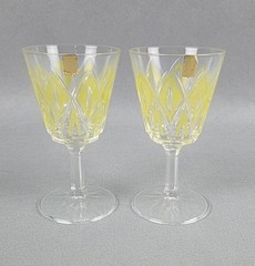 Vintage VMC Reims French Harlequin Yellow Set of 6 Crystal VRM1 Diamond Arches