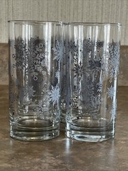 Set Of 6 Libby Drinking Glasses Tumblers With Blueish Gray Snowflakes 6”