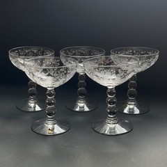 Duncan Miller First Love Etched Sherbet Champagne Glasses 5 pc Set Floral 5111