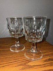 Vintage Arctic Ice Panel Stem Water Goblet Clear Wine Glass Set Of 2