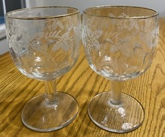1940s Bartlett Collins Water Goblets Grapes Leaves Etched Gold Trim Thumprint