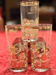 Vtg Rare Culver 22K Gold Magic Mushroom Highball Glasses Set MCM Barware Set-3