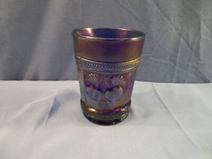 Vintage Northwood Blue Carnival Glass Peach Pattern Tumbler INV2