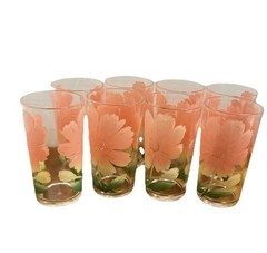 8 Federal Glass Coral Daisy 8 Oz Tumblers 4.75″ X 2.5″ MCM Lunch/Brunch /Juice