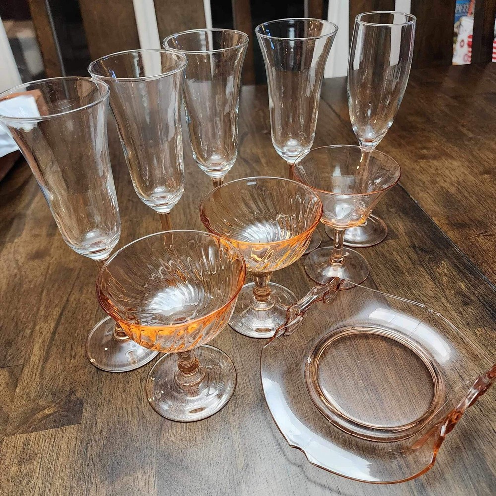 Vtg French Luminarc Pink GlassWare Lot champagne flute +