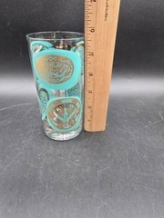 4 PC MCM Blue And Gold Drinking Glasses Barware