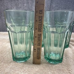 5 Libbey Gibraltar Duratuff 8-Panel Green HUGE & Heavy Tea Glasses Excellent
