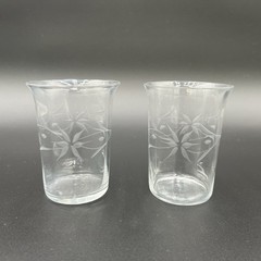 Vintage Etched Crystal Tumblers Floral Starburst Mid-Century Modern Set of 2