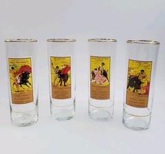 Vtg 1960s Plaza de Toros Madrid Glasses Matador Bullfighting Collectible Barware
