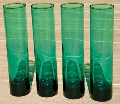4 Italian Hand Blown Emerald Green Art Glasses Modernist Architectural Design