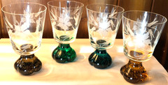 MCM Bubble Bottom Carl Erickson 4 Blown Cut Flowers Glasses Gray Blue Cocktail