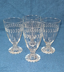 Anchor Hocking Laurel Gray Cut Boopie Footed Juice Glasses Set of 4 Vintage