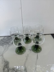 Vintage Luminarc France Roemer Green Ribbed Beehive Stem Wine Glasses Set of 5