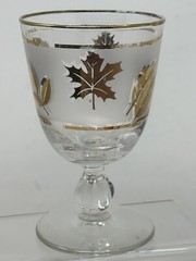 MCM Libbey Glass Gilded Gold Embossed Leaves Cordia 8oz Frosted Barware Drinking