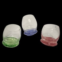 3 Handblown Granite Roly Poly Glasses di Sciacca 6oz Clear w Blue Red Green Base