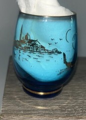 Vintage Venetian Gondola Themed Blue Cordial Glasses 24k Gold Trim Murano?