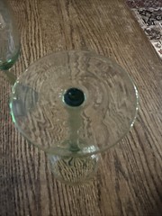 Vintage Green Wine Glass Etched Grapes Fruit Long Stemmed Vtg Stemware Lime 8.5″