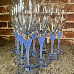 Vintage Mikasa Sea Mist Sapphire Blue Frosted Champagne Flutes Set of 10