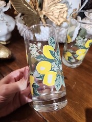 6 ROYAL NORFOLK Lemon Highball 6″ Glass Sunny Yellow Lemons and Green Leaves