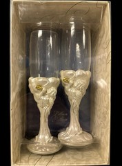 Set Of 2 Vintage Cherubs CHAMPAGNE TOASTING Resin Glass FLUTES Holy Angels