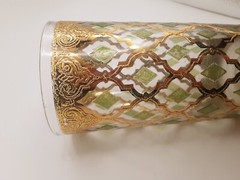 Vintage Signed Culver Valencia Highball Glass 22K Gold & Green Diamond