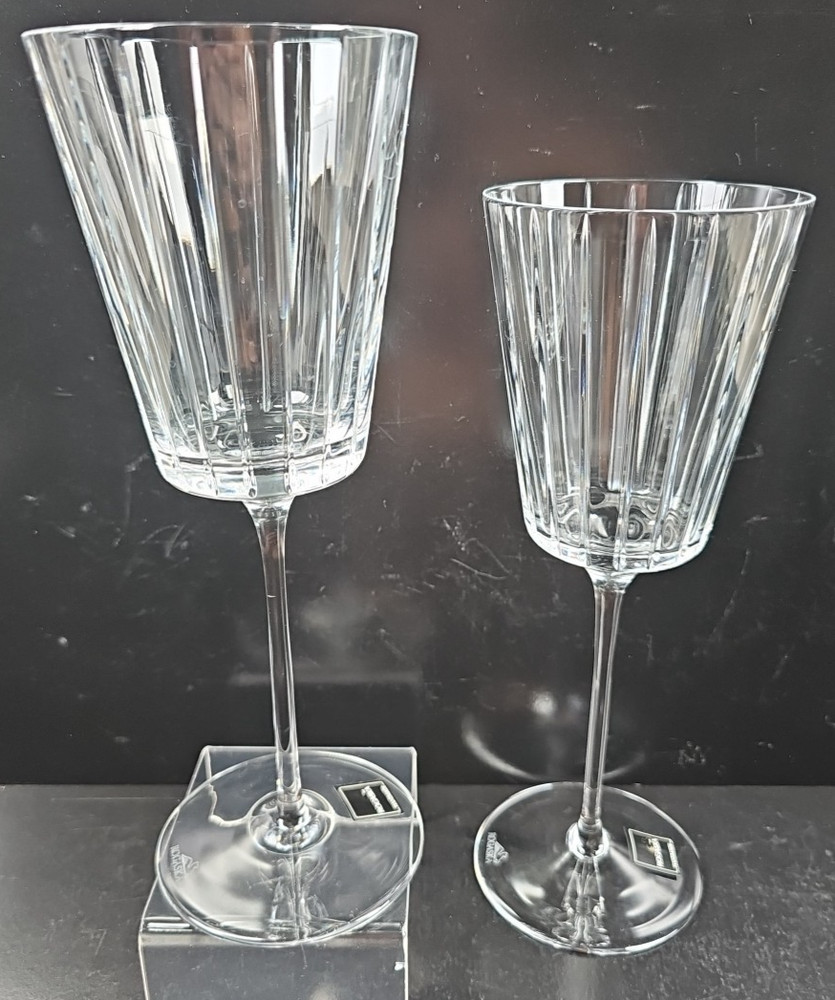 2 Rogaska Avenue All Purpose Goblets Set Crystal Vertical Cut Clear Stemware Lot