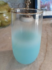 1950 West Virginia Blendo Water Glass Tumbler Frosted Turquoise Gold Party MCM