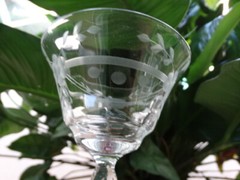 Clear Grey Cut Horizontal & Floral Design 7oz Low Sherbet Unknown Maker UNK1585