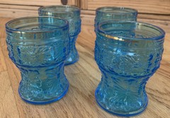 Mid Century Modern Blue Italian Glasses Set of 4 with Gold Rims