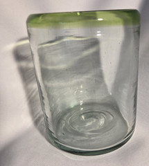 Hand Crafted Blown Glass Green Trimmed Drinking Glasses