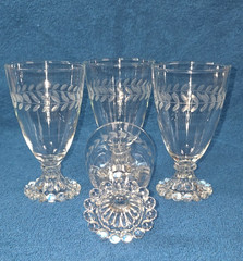 Anchor Hocking Laurel Gray Cut Boopie Footed Juice Glasses Set of 4 Vintage