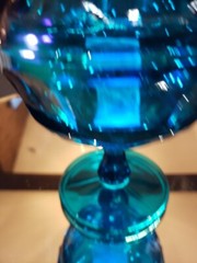 CANDY DISH & LID 7″ ASHBURTON Westmoreland Bermuda Blue Peacock Glass vtg 1970s