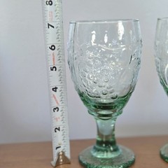 Vintage Libbey Orchard Fruit Spanish Green Thick Pedestal Water Goblets Set Of 2