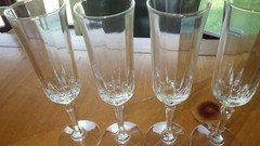 Champagne Flutes Glasses Pressed Glass Fascination pattern 4 6 oz faceted stems