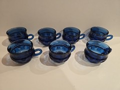 Vintage 80’s Tiara Glass Kings Crown Imperial Blue Thumbprint Cups Set of 7