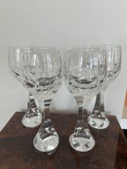 Baccarat Crystal Neptune Tall Water Goblet Glass Sharp Edge Stem Set of 4