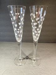Pair of Waterford Marquis MINI HEART CHAMPAGNE FLUTE, Etched Blown Crystal 11″