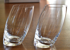 Nambe Highball Glasses Tilted Slanted Crystal Handcrafted Crystal 5” Set of 2