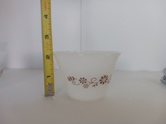 Set of 6 Vintage Dynaware Pyr-O-Rey Custard Cups Brown Daisy Flower, 2 1/4″ Tall