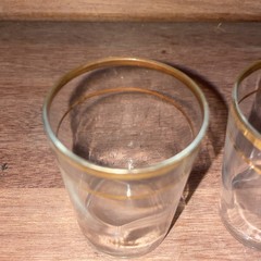 4 Federal Glass Shot Glasses Gold Bands Mid Century Modern MCM