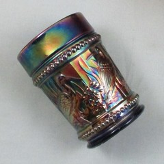 DUGAN STORK & RUSHES BLUE CARNIVAL GLASS TUMBLER #2