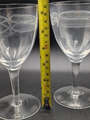 Set of 2 Vintage Needle Etched Crystal Goblets