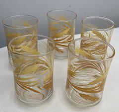 Vintage LIBBY Set of 5 Golden Wheat 6 Oz Juice Glasses, 3.5 Inch