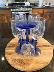 Vintage Libbey Crystal Blue Optic Drape Water Goblets Wine Glasses, set of 5 EUC