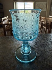 VTG Daisy & Cube Etched Water Goblet L.G. Wright Black Forest Moose Deer Dog