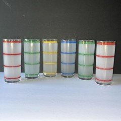 MCM Libbey Glass Frosted Tom Collins Blue Red Yellow Green 10oz Set Of 6 Tumbler