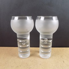 2 Mid Century Modern Murano Glass Goblets Bubble Frosted & Cut 6.25″ Tall VGC